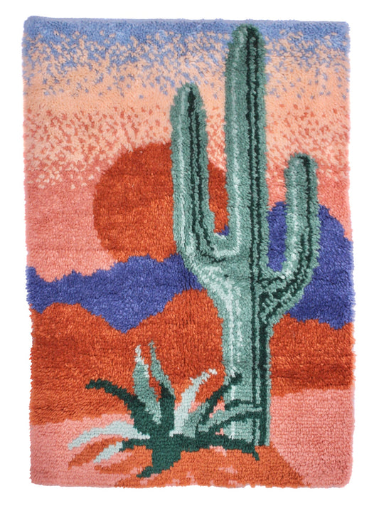 70s Latch Hook Cactus Desert Wall Rug
