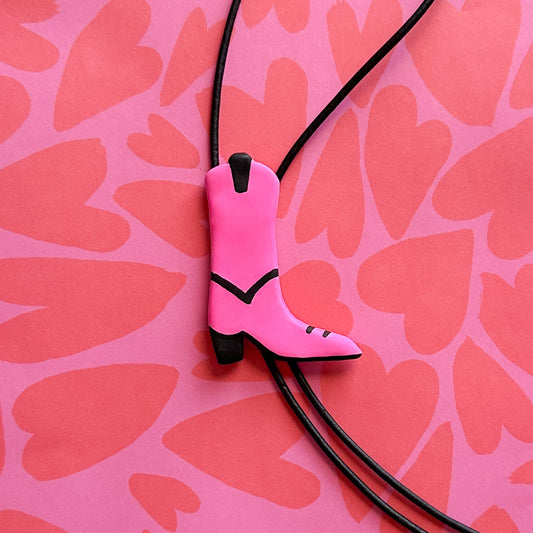 Pink Cowgirl Boot Bolo Tie